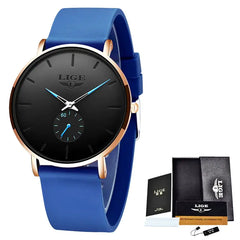 LIGE Matte Black Mens Watch