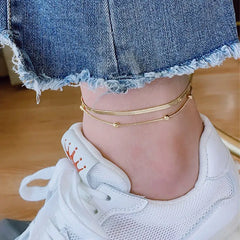 Stainless Steel Gold Double-Layer Anklet