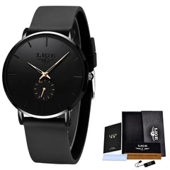 LIGE Matte Black Mens Watch