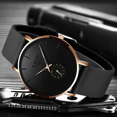 LIGE Matte Black Mens Watch