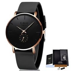 LIGE Matte Black Mens Watch