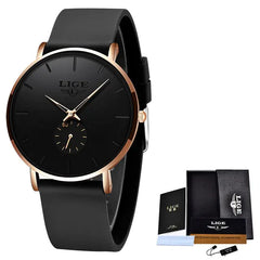 LIGE Matte Black Mens Watch