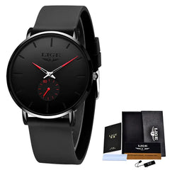 LIGE Matte Black Mens Watch