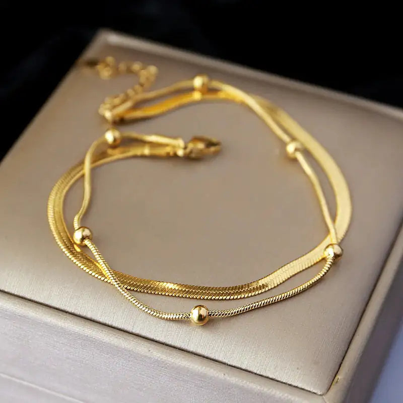 Stainless Steel Gold Double-Layer Anklet